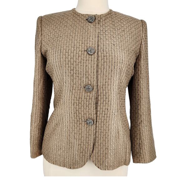 Vintage Ann May Worsted Silk Gold Black Shimmer Blazer Womens Size 12 - Picture 1 of 6